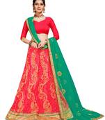 Pink Embroidered Net Semi Stitched Lehenga