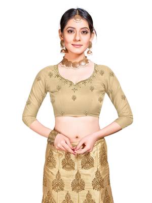Beige Embroidered Silk Semi Stitched Lehenga 2