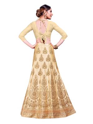 Beige Embroidered Silk Semi Stitched Lehenga 3