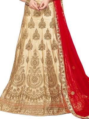Beige Embroidered Silk Semi Stitched Lehenga 4