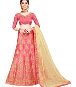 Pink Embroidered Art Silk Semi Stitched Lehenga