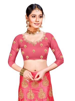 Pink Embroidered Art Silk Semi Stitched Lehenga 2