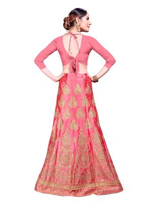 Pink Embroidered Art Silk Semi Stitched Lehenga 3