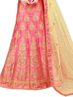 Pink Embroidered Art Silk Semi Stitched Lehenga 4