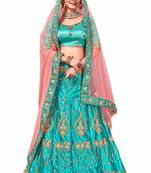 Blue Embroidered Satin Semi Stitched Lehenga