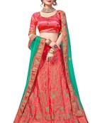 Pink Embroidered Satin Semi Stitched Lehenga