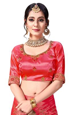 Pink Embroidered Satin Semi Stitched Lehenga 2