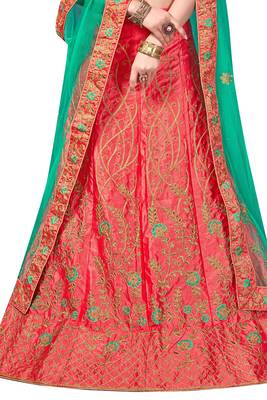 Pink Embroidered Satin Semi Stitched Lehenga 4