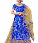 Blue Embroidered Satin Semi Stitched Lehenga