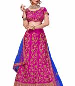 Pink Embroidered Satin Semi Stitched Lehenga
