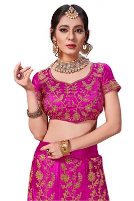 Pink Embroidered Satin Semi Stitched Lehenga 2