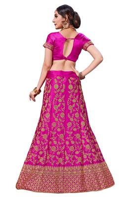 Pink Embroidered Satin Semi Stitched Lehenga 3