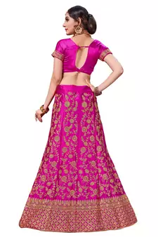 Pink Embroidered Satin Semi Stitched Lehenga