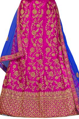 Pink Embroidered Satin Semi Stitched Lehenga 4
