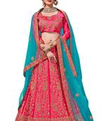 Pink Embroidered Satin Semi Stitched Lehenga