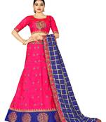 Pink Embroidered Silk Semi Stitched Lehenga