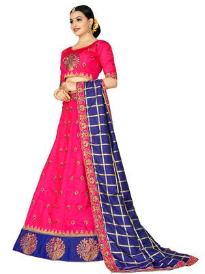 Pink Embroidered Silk Semi Stitched Lehenga 3