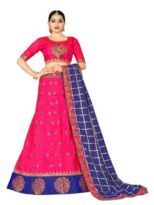 Pink Embroidered Silk Semi Stitched Lehenga 2