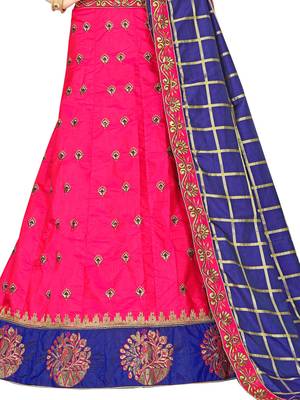 Pink Embroidered Silk Semi Stitched Lehenga 6