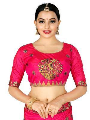 Pink Embroidered Silk Semi Stitched Lehenga 7