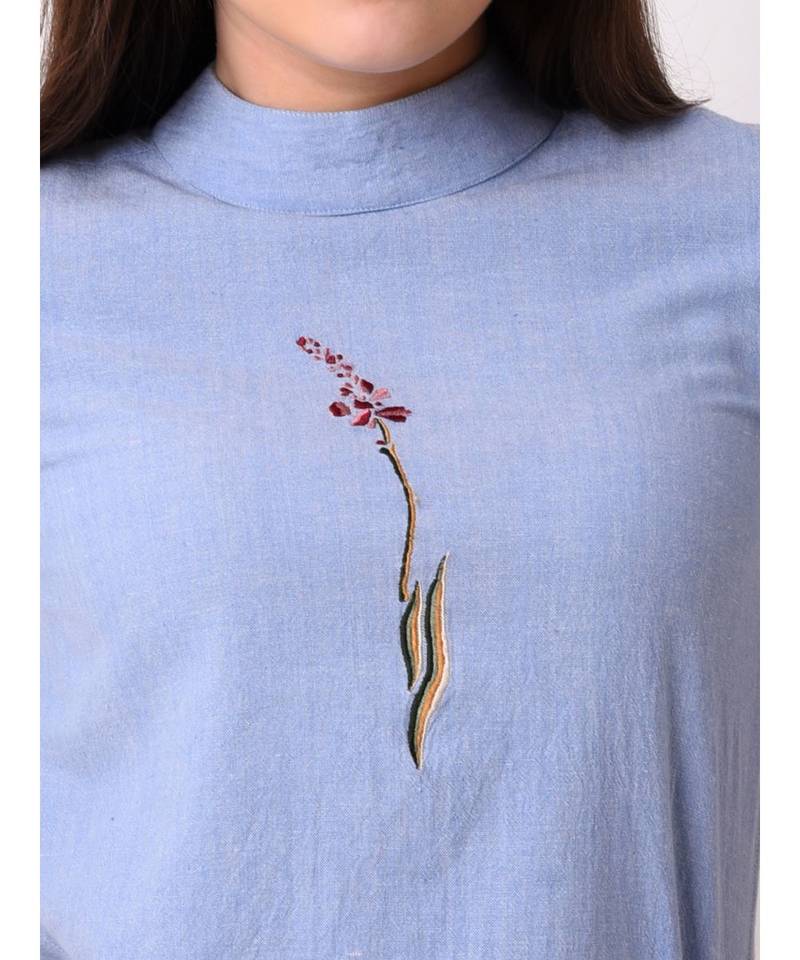 Women's Chambray Embroidered Top