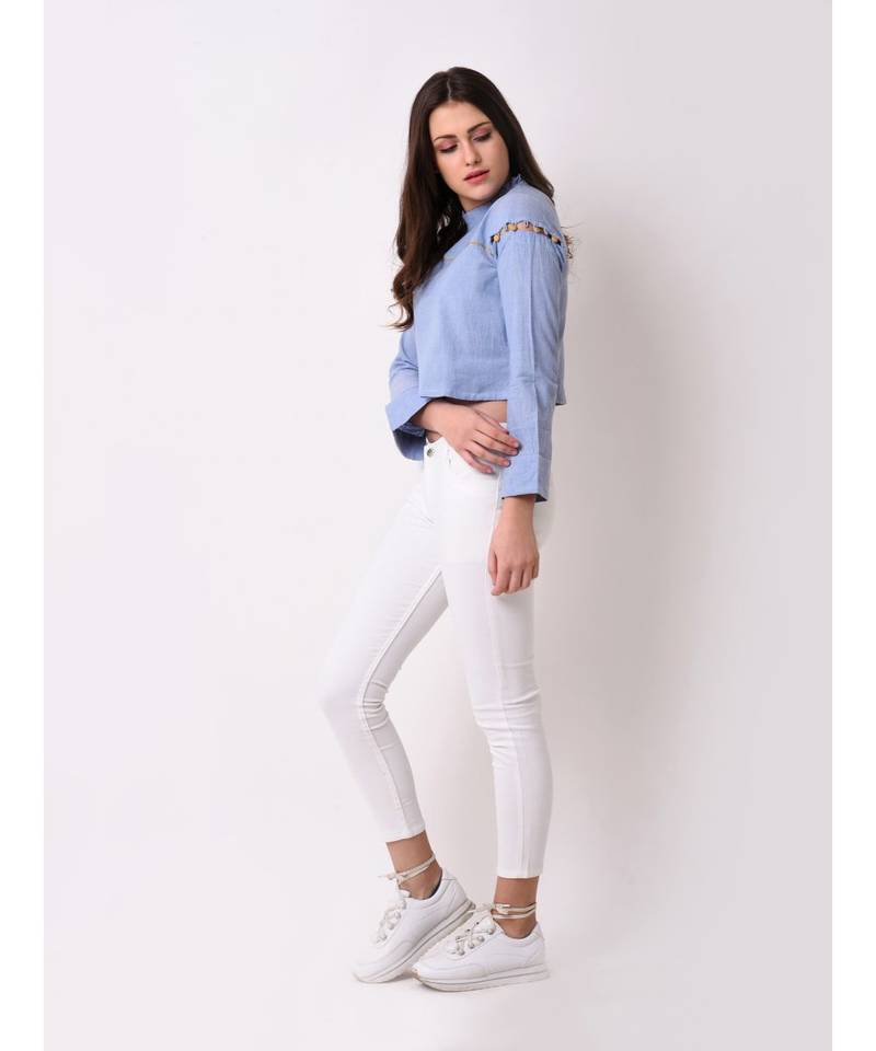 Women's Chambray Cut Detail Top