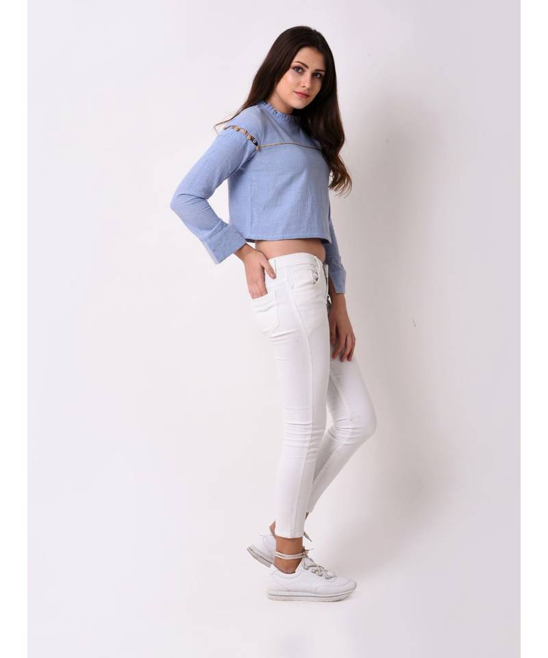 Women's Chambray Cut Detail Top