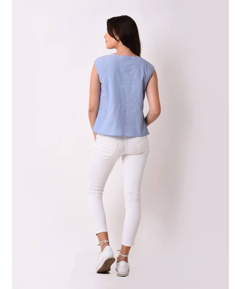 Women's Chambray Pleated Top