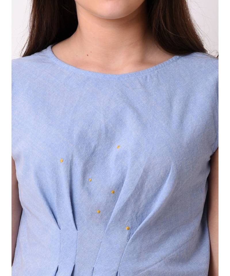 Women's Chambray Pleated Top