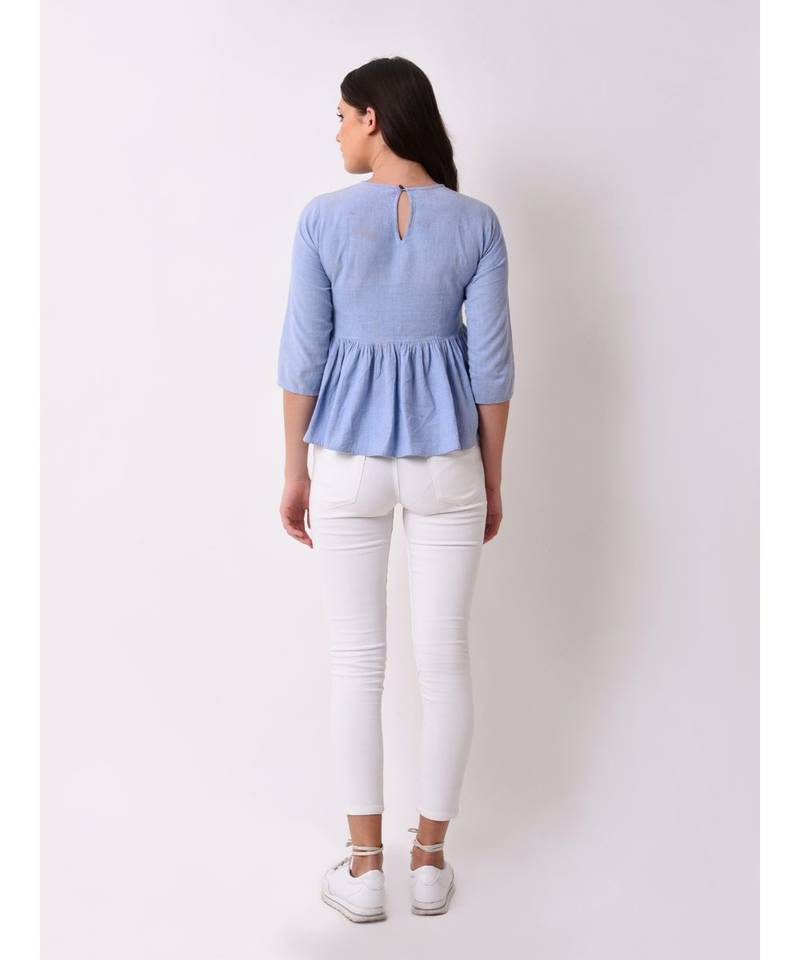 Women's Floral Embroidered Chambray Top