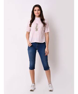 Women's Striped Embroidered Top 1