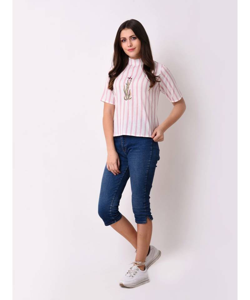 Women's Striped Embroidered Top