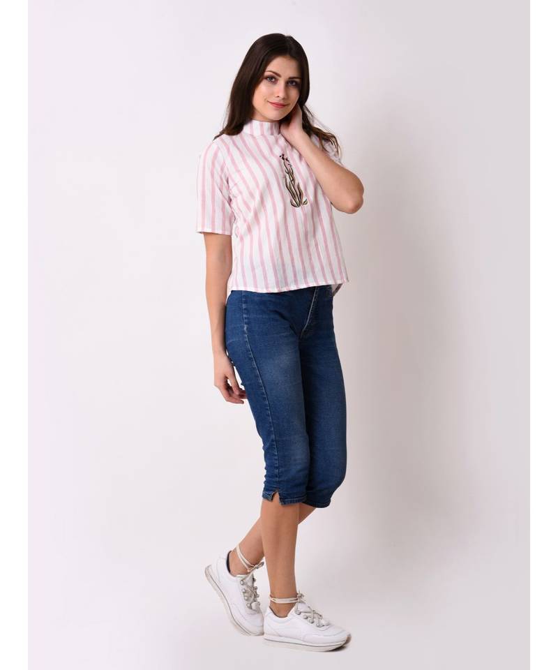 Women's Striped Embroidered Top