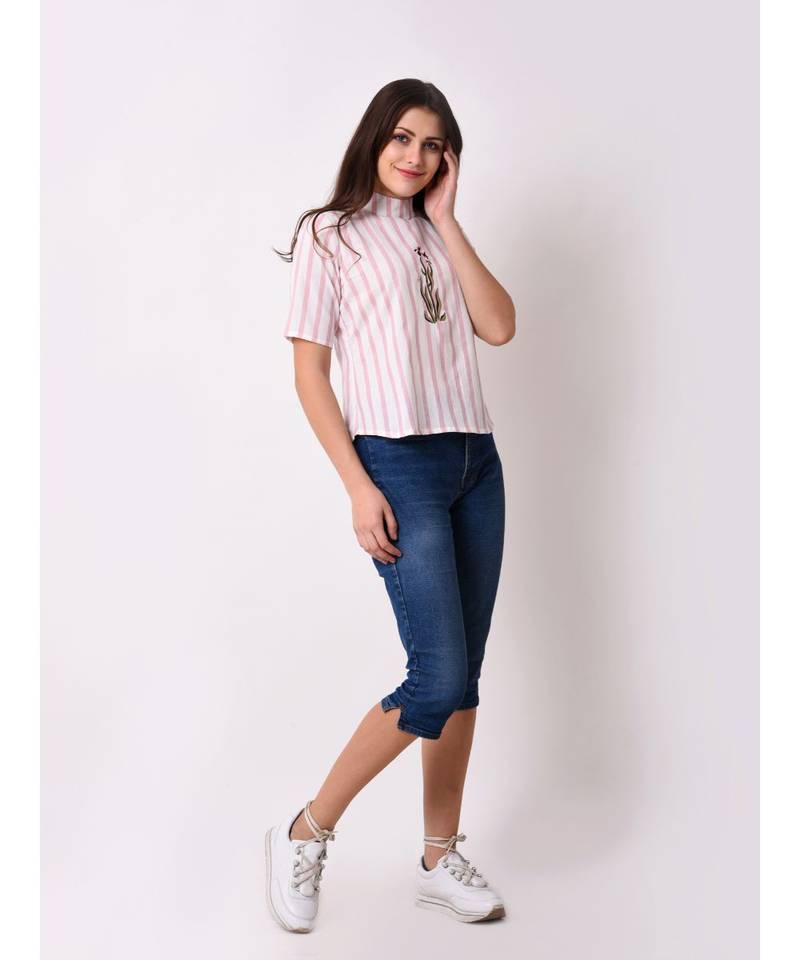 Women's Striped Embroidered Top