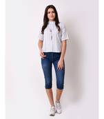 Women's Striped Embroidered Top