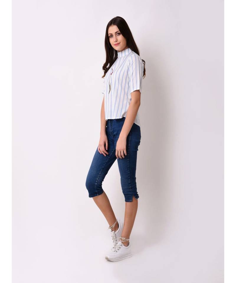 Women's Striped Embroidered Top