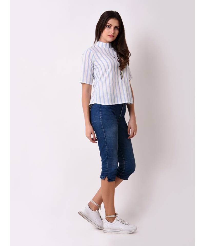 Women's Striped Embroidered Top