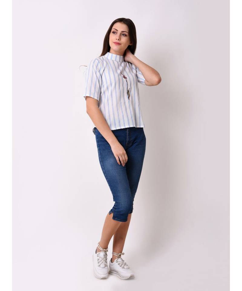Women's Striped Embroidered Top