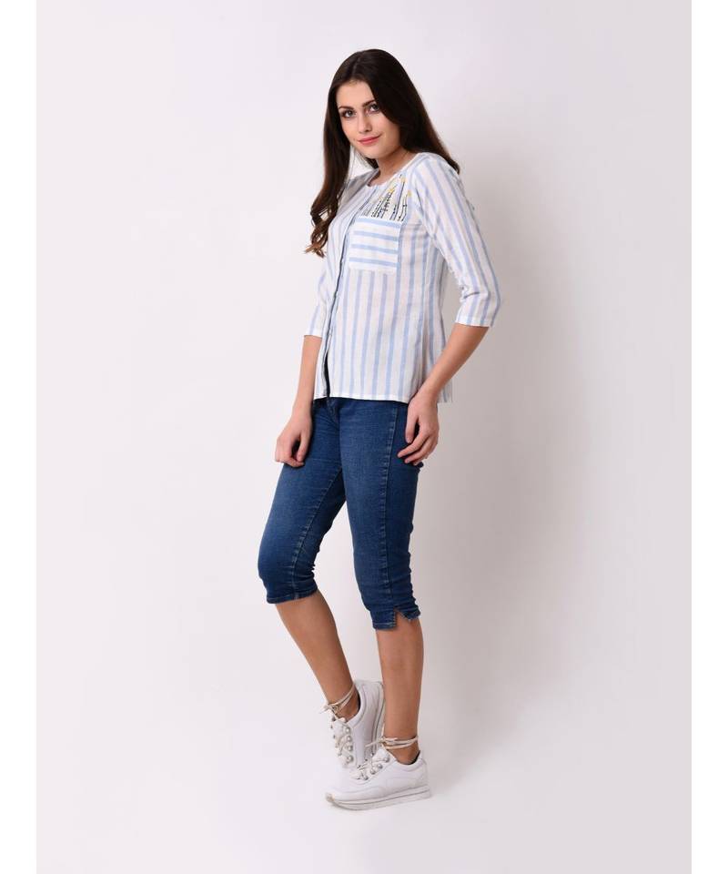 Women's Button Down Embroidered Top