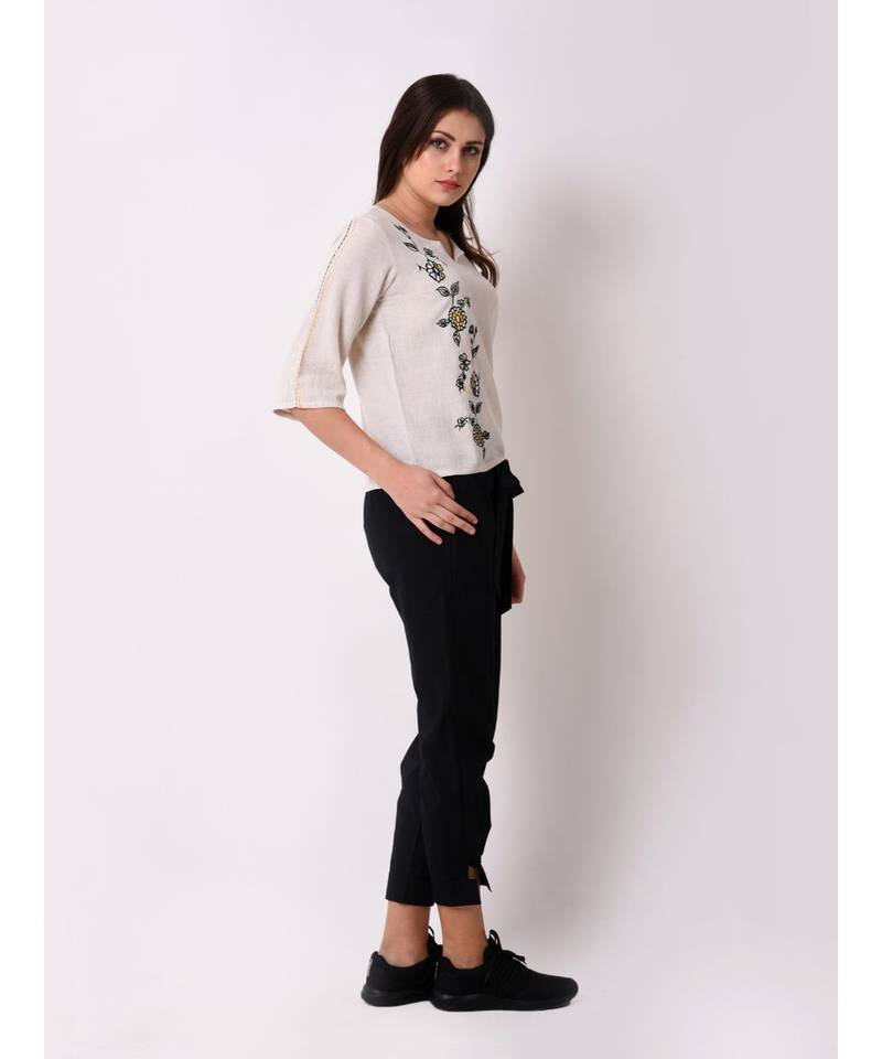 Women's Off White Embroidered Top