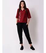 Women's Maroon Embroidered Top