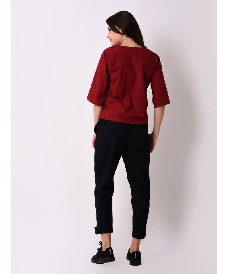 Women's Maroon Embroidered Top