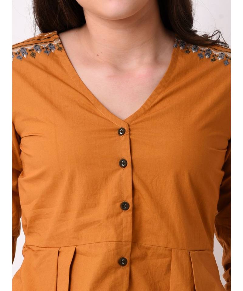 Women's Pleated Embroidered Top