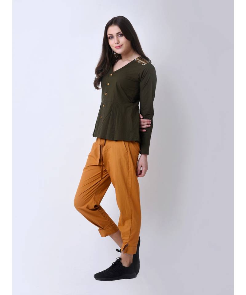 Women's Pleated Embroidered Top