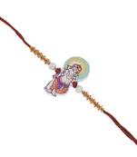 Gold Plated Designer Wooden Beads Pearl Lord Ganesha Rakhi For Boys/Kids