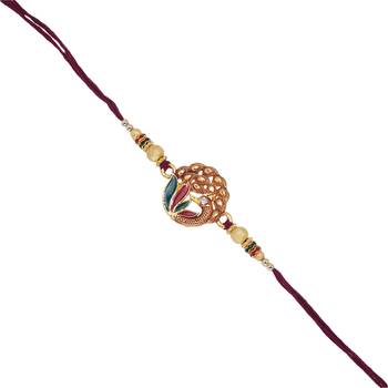 Gold Plated Designer Stone Studded Peacock Rakhi For Men/Boys 1