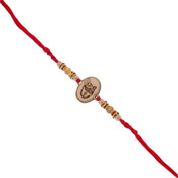 Gold Plated Designer Wooden Beads Stone Studded Lord Krishna Rakhi For Men/Boys 1