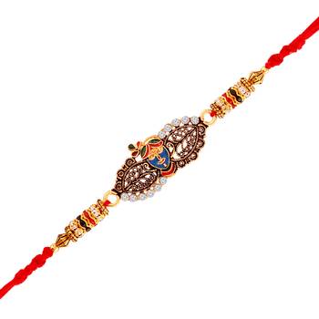 Gold Plated God Krishana Designer Cz Stone Studded Rakhi For Men/Boys 1
