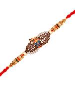 Gold Plated God Krishana Designer Cz Stone Studded Rakhi For Men/Boys