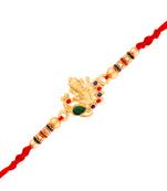 Gold Plated Peacock Ganesha Multi-Color Stone Studded Rakhi For Men/Boys